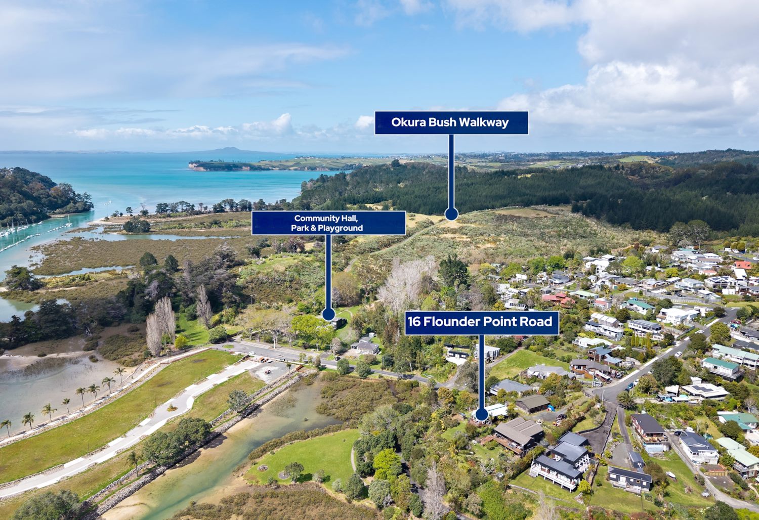 Neighbourhood and walkway context — 16 Flounder Point Road, Stillwater, Rodney