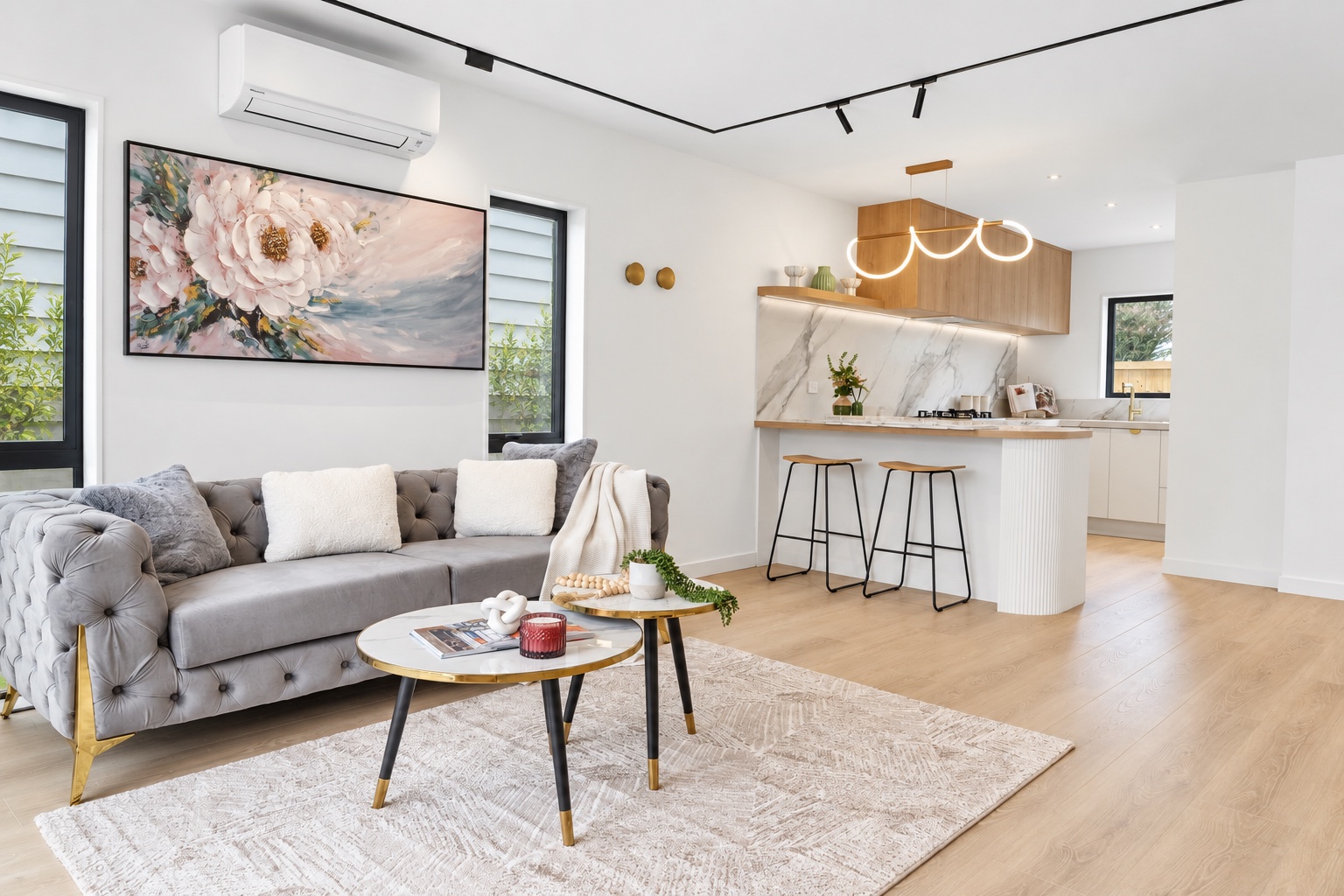Open-plan kitchen and living area